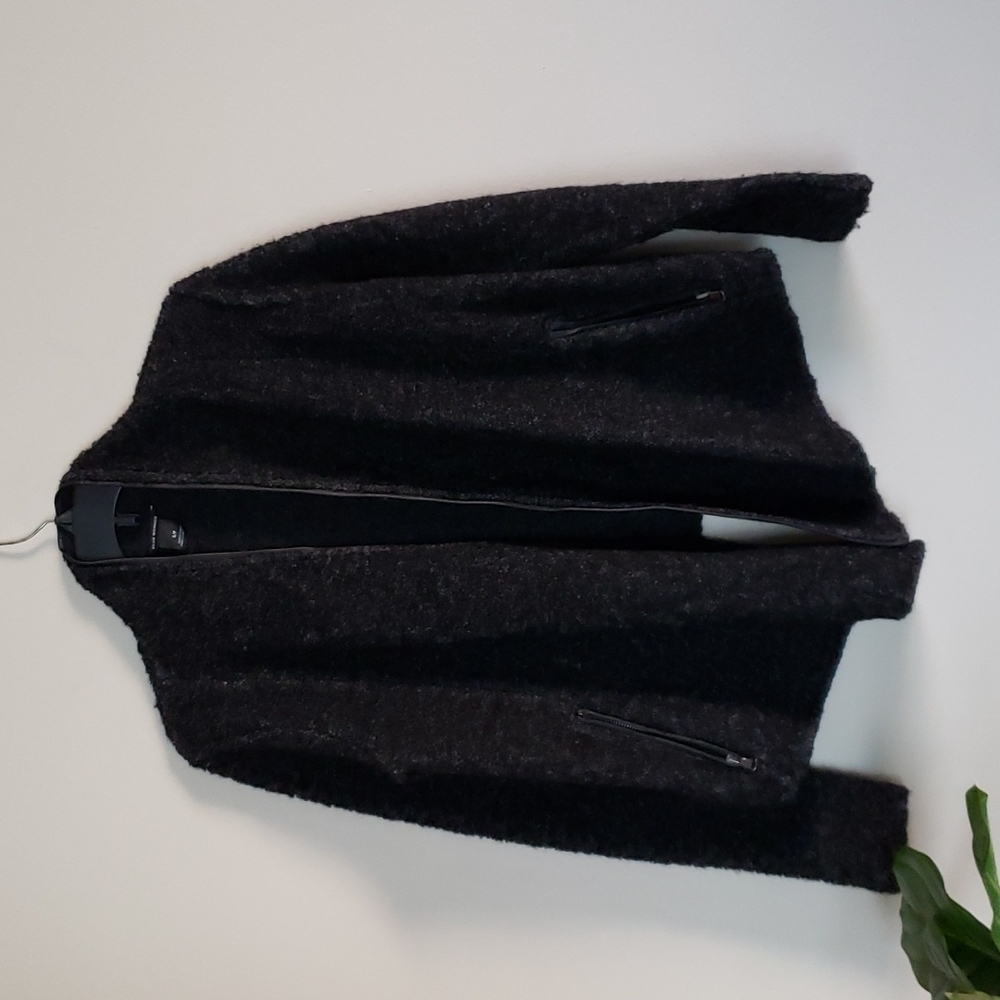 Club Monaco cardigan, boucle, waterfall draped black, wool blend, Sz S